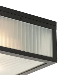 Außendeckenleuchte schwarz mit geripptem Glas 2-flammig IP44 - Charlois