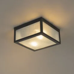 Außendeckenleuchte schwarz mit geripptem Glas 2-flammig IP44 - Charlois