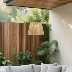 Außenhängeleuchte schwarz mit beigefarbenem Seilschirm IP44 - Cava Jayla