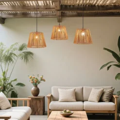 Außenhängeleuchte schwarz mit orangefarbenen Seilschirmen 3-flammig IP44 - Cava Jayla