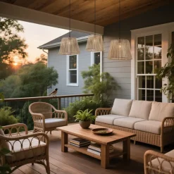 Außen-Hängeleuchte schwarz mit beigefarbenen Seilschirmen 3-flammig IP44 - Cava Jayla