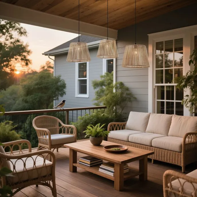 Außen-Hängeleuchte schwarz mit beigefarbenen Seilschirmen 3-flammig IP44 - Cava Jayla