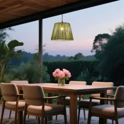 Außenhängeleuchte schwarz mit grünem Seilschirm IP44 - Cava Jayla