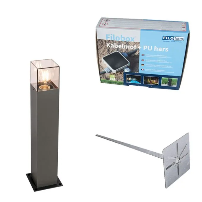 Außenleuchte 50 cm anthrazit mit Erdungsstift und Kabelmuffe - Dänemark