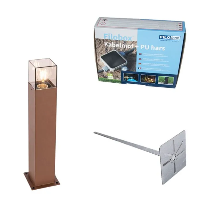 Außenleuchte 50 cm rostbraun mit Erdungsstift und Kabelmuffe - Dänemark