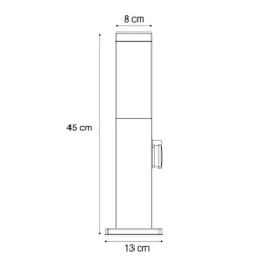 Außenleuchte Dunkelgrau mit Opalglas 45cm IP44 mit Steckdose und Bewegungssensor - Malios