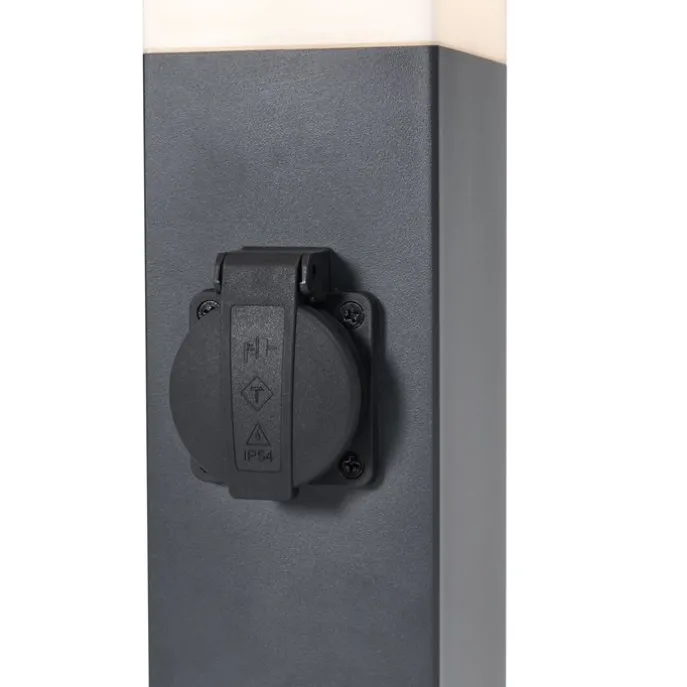 Außenleuchte Dunkelgrau mit Opalglas 45cm IP44 mit Steckdose und Bewegungssensor - Malios