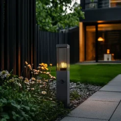 Außenleuchte Dunkelgrau mit Rauchglas 45cm IP44 mit Steckdose und Bewegungssensor - Malios