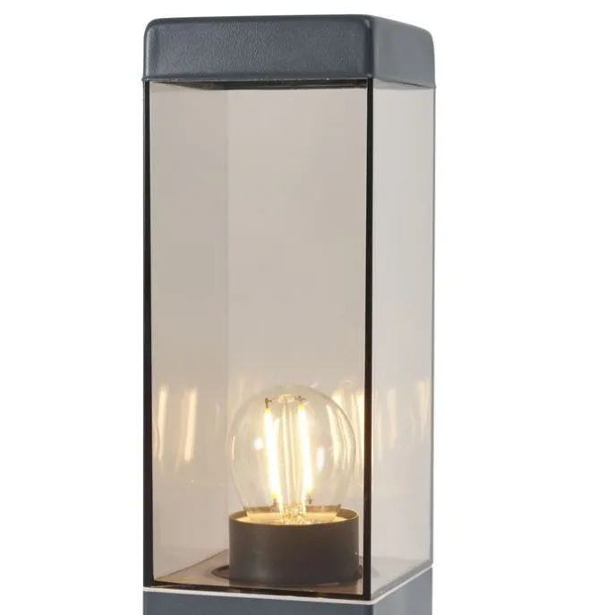 Außenleuchte Dunkelgrau mit Rauchglas 45cm IP44 mit Steckdose und Bewegungssensor - Malios