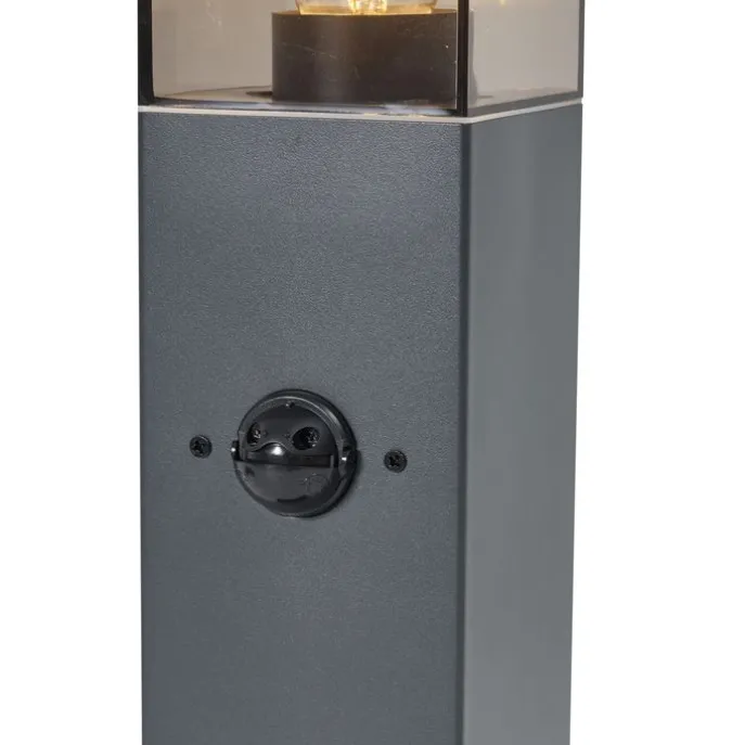 Außenleuchte Dunkelgrau mit Rauchglas 45cm IP44 mit Steckdose und Bewegungssensor - Malios