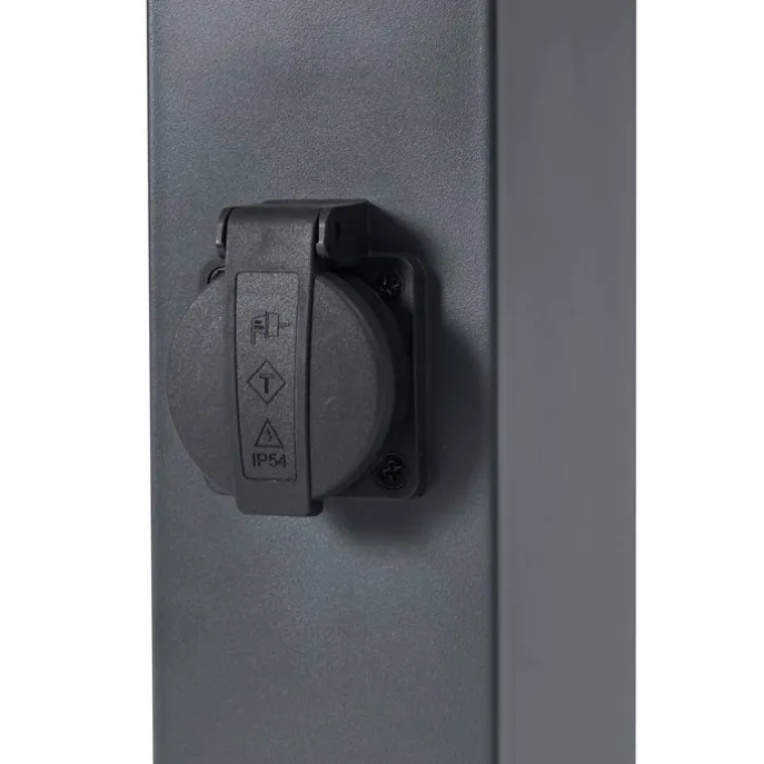 Außenleuchte Dunkelgrau mit Rauchglas 45cm IP44 mit Steckdose und Bewegungssensor - Malios