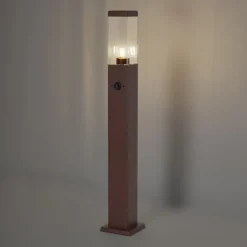 Außenleuchte Rostbraun mit Klarglas 80cm IP44 mit Steckdose und Bewegungssensor - Malios