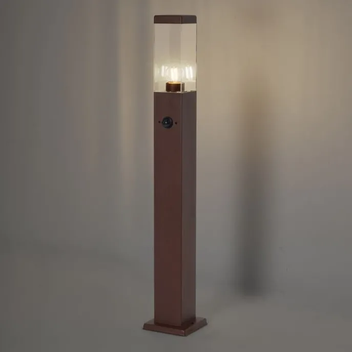 Außenleuchte Rostbraun mit Klarglas 80cm IP44 mit Steckdose und Bewegungssensor - Malios