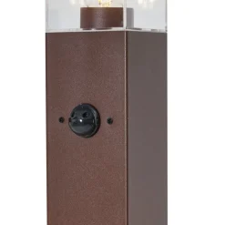 Außenleuchte Rostbraun mit Klarglas 80cm IP44 mit Steckdose und Bewegungssensor - Malios