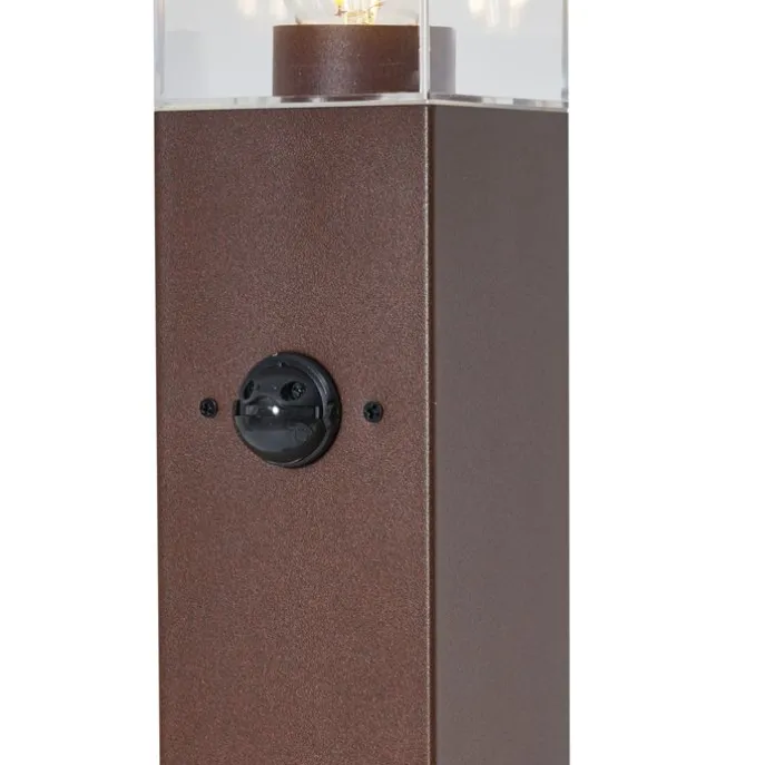 Außenleuchte Rostbraun mit Klarglas 80cm IP44 mit Steckdose und Bewegungssensor - Malios