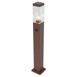 Außenleuchte Rostbraun mit Klarglas 80cm IP44 mit Steckdose und Bewegungssensor - Malios