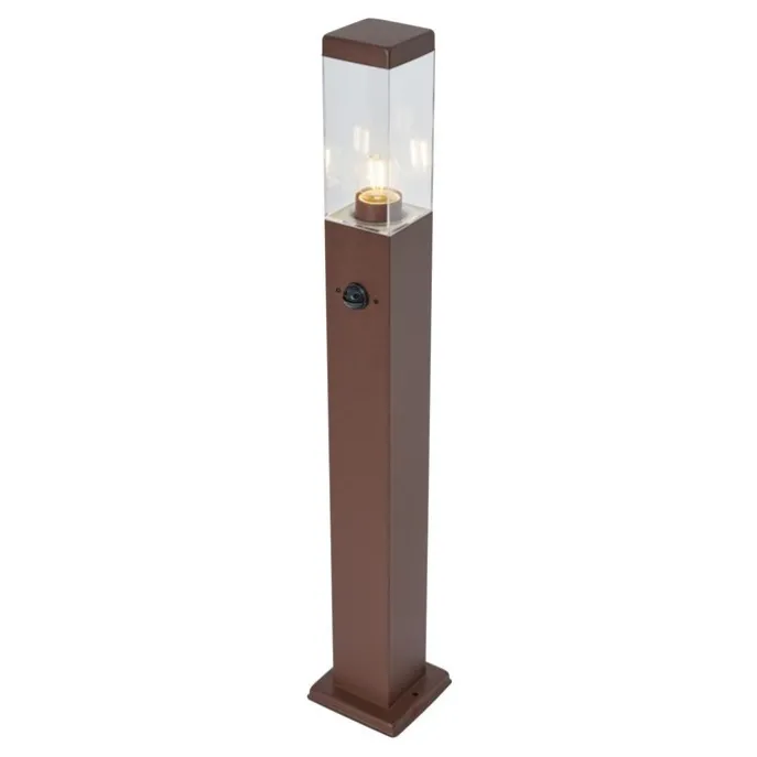 Außenleuchte Rostbraun mit Klarglas 80cm IP44 mit Steckdose und Bewegungssensor - Malios