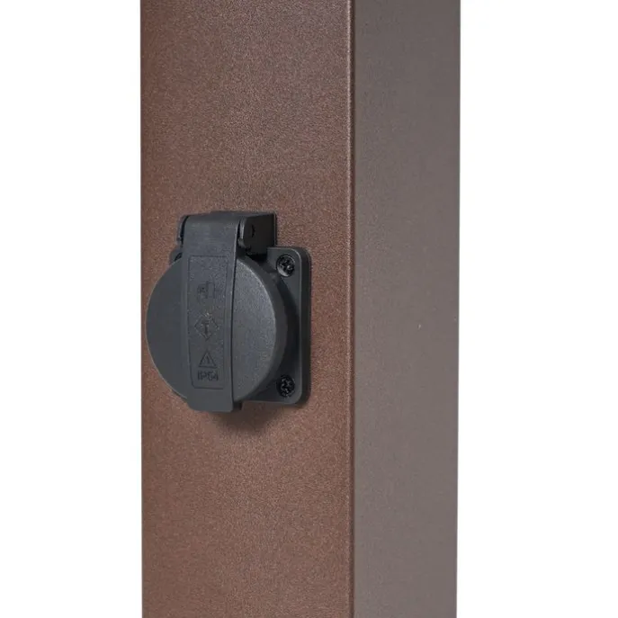 Außenleuchte Rostbraun mit Klarglas 80cm IP44 mit Steckdose und Bewegungssensor - Malios