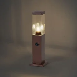 Außenleuchte Rostbraun mit Klarglas 45cm IP44 mit Steckdose und Bewegungssensor - Malios