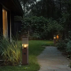 Außenleuchte Rostbraun mit Klarglas 45cm IP44 mit Steckdose und Bewegungssensor - Malios