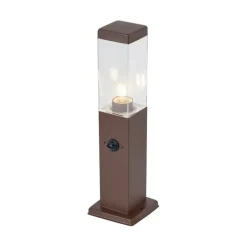 Außenleuchte Rostbraun mit Klarglas 45cm IP44 mit Steckdose und Bewegungssensor - Malios