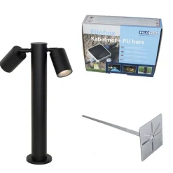 Außenleuchte Schwarz mit Erdspieß und Kabelverschraubung 45cm 2-flammig IP44 - Duo