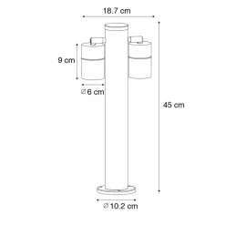 Außenleuchte Schwarz mit Erdspieß und Kabelverschraubung 45cm 2-flammig IP44 - Duo
