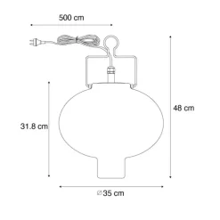 Außen-Pendelleuchte weiß 35 cm mit rotem Stecker IP44 - Pion