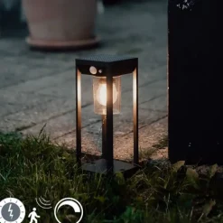 Außenpoller dunkelgrau 25 cm mit Abblendlicht und Solarsensor - Sonne