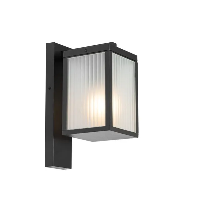 Außenwandlaterne schwarz mit geripptem Glas IP44 - Charlois