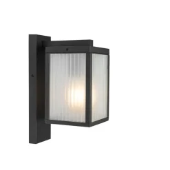Außenwandlaterne schwarz mit geripptem Glas IP44 - Charlois