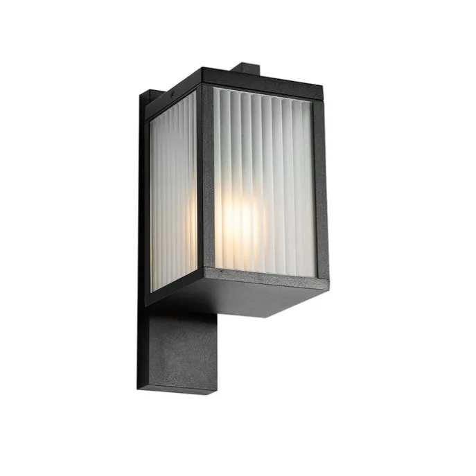 Außenwandlaterne schwarz mit geripptem Glas IP44 - Charlois