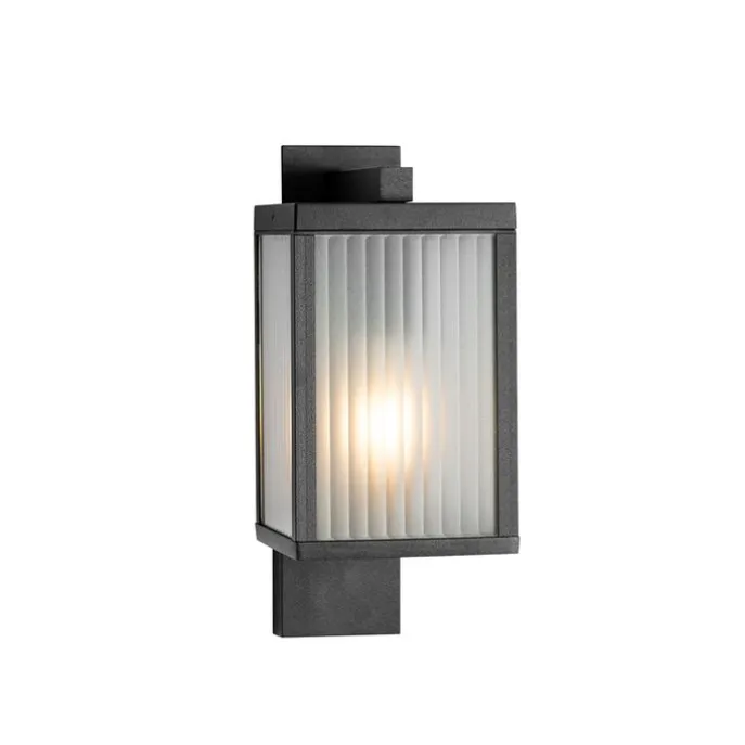 Außenwandlaterne schwarz mit geripptem Glas IP44 - Charlois