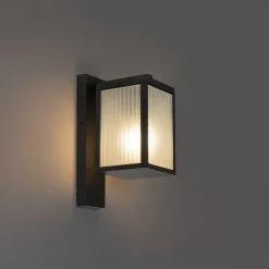 Außenwandlaterne schwarz mit geripptem Glas IP44 - Charlois