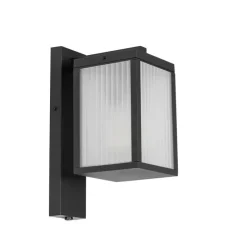 Außenwandlaterne schwarz mit geripptem Glas und Hell-Dunkel-Sensor - Charlois