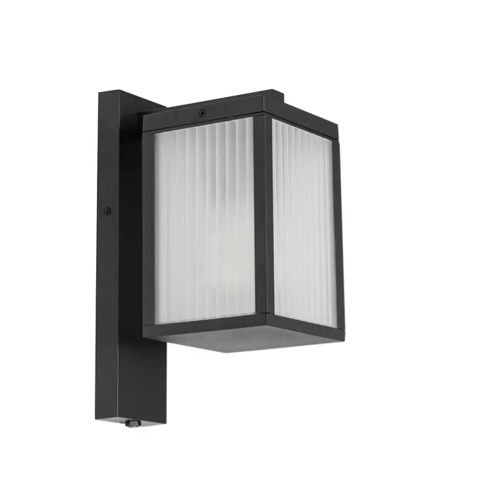 Außenwandlaterne schwarz mit geripptem Glas und Hell-Dunkel-Sensor - Charlois