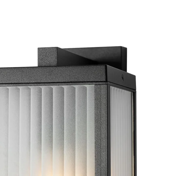 Außenwandlaterne schwarz mit geripptem Glas und Hell-Dunkel-Sensor - Charlois