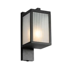 Außenwandlaterne schwarz mit geripptem Glas und Hell-Dunkel-Sensor - Charlois