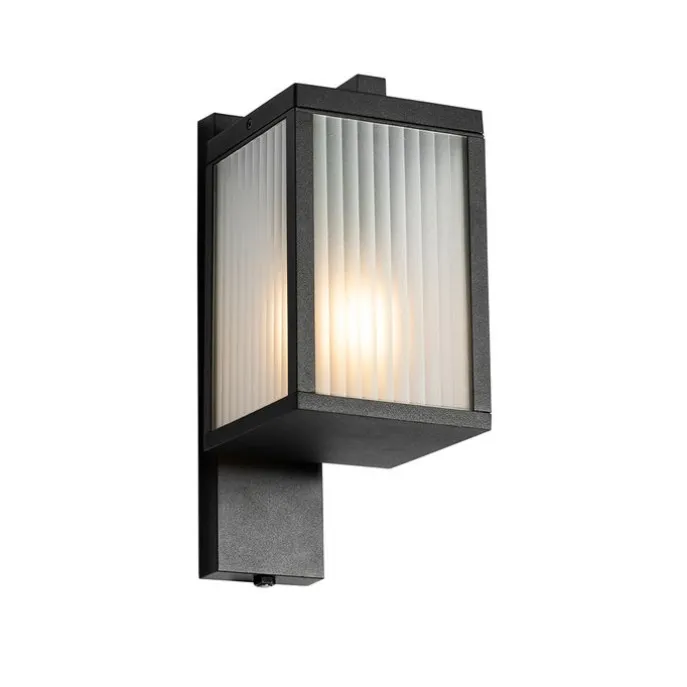 Außenwandlaterne schwarz mit geripptem Glas und Hell-Dunkel-Sensor - Charlois