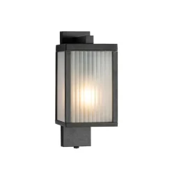 Außenwandlaterne schwarz mit geripptem Glas und Hell-Dunkel-Sensor - Charlois