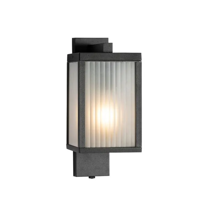 Außenwandlaterne schwarz mit geripptem Glas und Hell-Dunkel-Sensor - Charlois