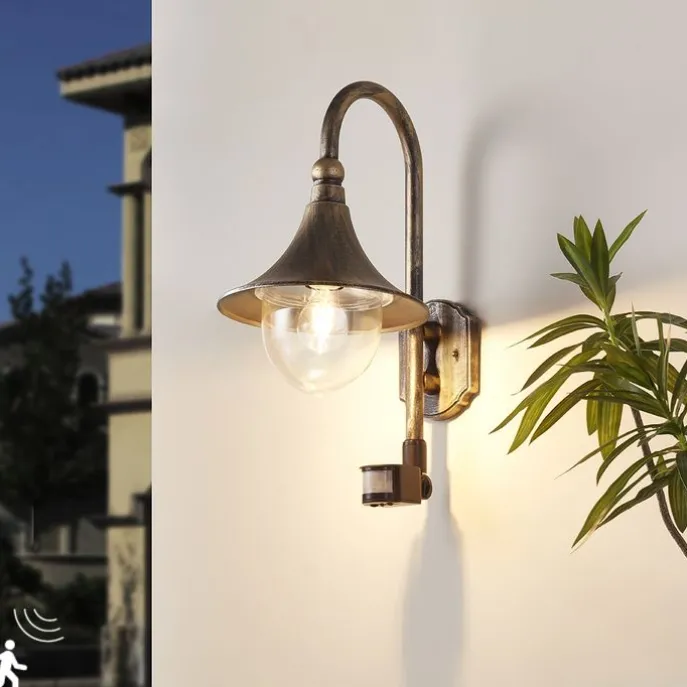 Außenwandleuchte antikgold IP44 inkl. Bewegungsmelder - Daphne