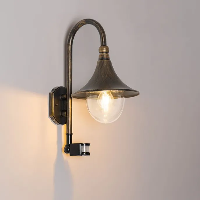 Außenwandleuchte antikgold IP44 inkl. Bewegungsmelder - Daphne