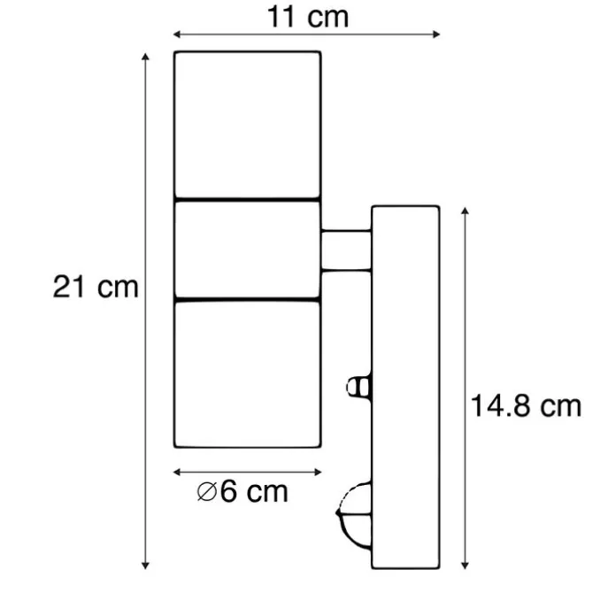 Außenwandleuchte schwarz 2-flammig mit Bewegungssensor IP44 - Duo