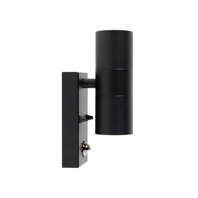 Außenwandleuchte schwarz 2-flammig mit Bewegungssensor IP44 - Duo