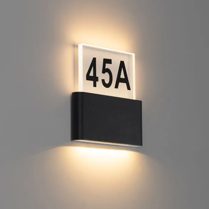 Außenwandleuchte schwarz inkl. LED mit Hausnummern IP54 - Kandi