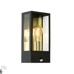 Außenwandleuchte schwarz mit Gold und Bewegungsmelder - Rotterdam