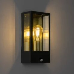 Außenwandleuchte schwarz mit Gold und Bewegungsmelder - Rotterdam