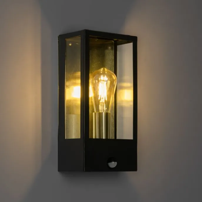 Außenwandleuchte schwarz mit Gold und Bewegungsmelder - Rotterdam
