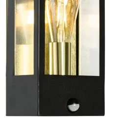 Außenwandleuchte schwarz mit Gold und Bewegungsmelder - Rotterdam